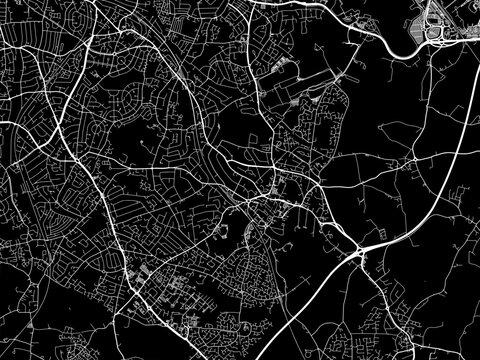 Vector road map of the city of  Solihull in the United Kingdom on a black background.
