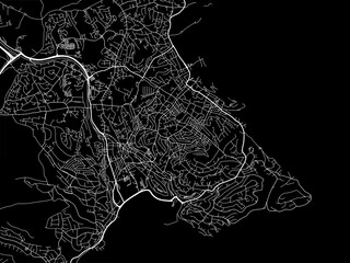 Vector road map of the city of  Torquay in the United Kingdom on a black background.