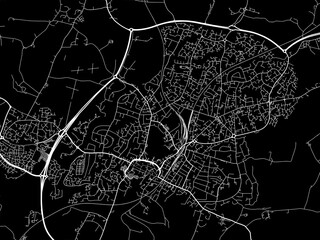 Vector road map of the city of  Horsham in the United Kingdom on a black background.