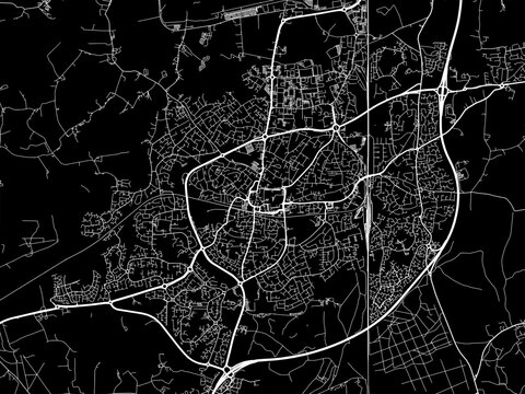 Vector road map of the city of  Crawley in the United Kingdom on a black background.
