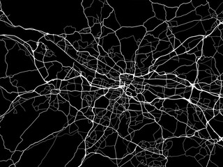 Vector road map of the city of  Glasgow in the United Kingdom on a black background.