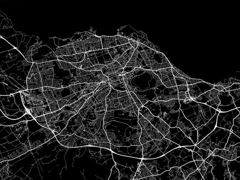 Vector road map of the city of  Edinburgh in the United Kingdom on a black background.