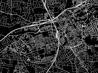 Vector road map of the city of  Stockport in the United Kingdom on a black background.