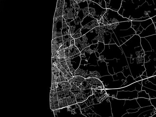 Vector road map of the city of  Blackpool in the United Kingdom on a black background.