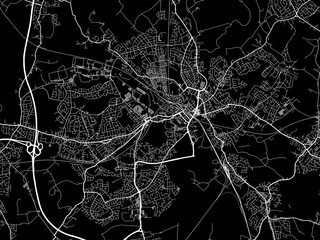 Vector road map of the city of  Wigan in the United Kingdom on a black background.