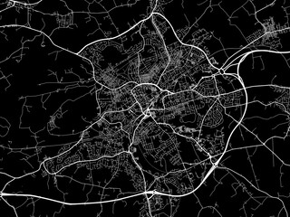Vector road map of the city of  Blackburn in the United Kingdom on a black background.