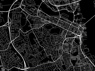 Vector road map of the city of  Birkenhead in the United Kingdom on a black background.