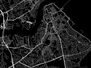 Vector road map of the city of  South Shields in the United Kingdom on a black background.