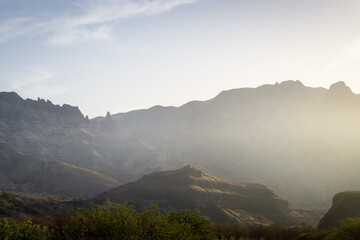 picturesque sunrise with mountains on Santo Antão in Cape Verde
