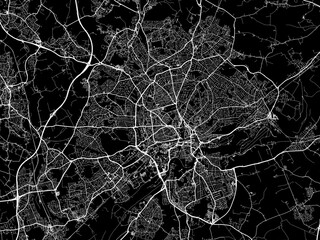 Vector road map of the city of  Nottingham in the United Kingdom on a black background.