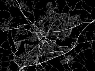 Vector road map of the city of  Bedford in the United Kingdom on a black background.