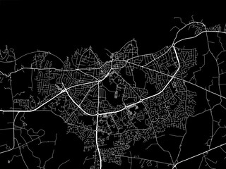 Vector road map of the city of  Bangor in the United Kingdom on a black background.
