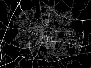 Vector road map of the city of  Darlington in the United Kingdom on a black background.