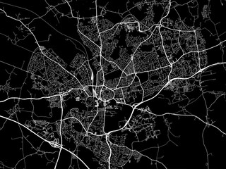 Vector road map of the city of  Northampton in the United Kingdom on a black background.