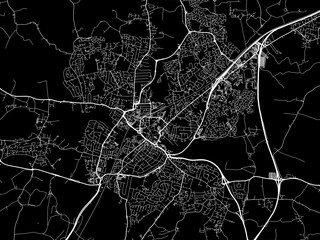 Vector road map of the city of  Chelmsford in the United Kingdom on a black background.