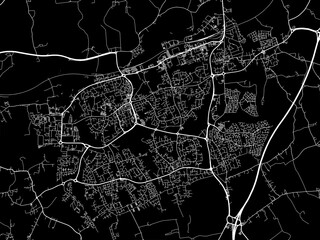 Vector road map of the city of  Harlow in the United Kingdom on a black background.
