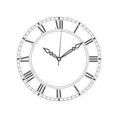 Vintage clock face graphic icon. Watch in retro style symbol isolated on white  background. Design template closeup. Vector illustration