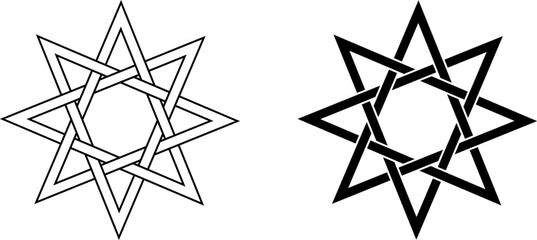outline silhouette eight point star octagram icon set