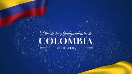 Colombia Independence Day Animation text with waving flags and fireworks in the background. Great for Colombia Independence day Celebrations, Ceremonies, Festivals, greetings, and banners. 