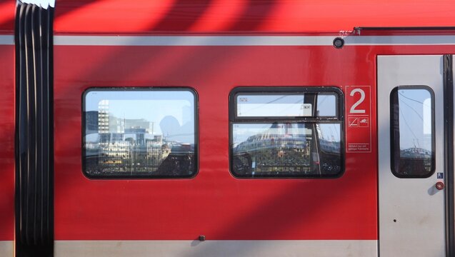 Closeup of train in Cologne, Germany. Trains in Europe. Train background image. Train traveling across the globe background.