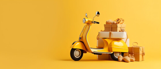 Scooter motorcycle on a yellow background, close-up, AI Generated