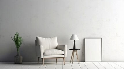 White armchair in the room, photo frame
