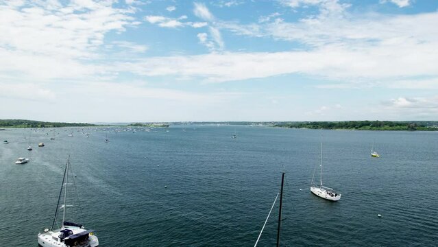 The waters at Conanicut marina where many boats are anchored. Rhode Island