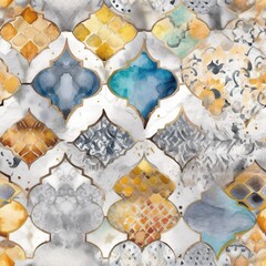 Illustration of an antique looking ornament. Blurred color style. Luxury vintage background. Watercolor style. Seamless pattern for fabrics creation, web background, design.