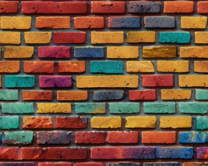 Red, green, blue, pink and yellow brick wall