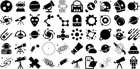 Massive Set Of Astronomy Icons Set Flat Drawing Elements Structure, Icon, Galaxy, Scientific Pictograph For Computer And Mobile - obrazy, fototapety, plakaty