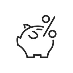 Piggy Bank with Percent Sign Icon. Vector Linear Editable Sign of Savings, Discounts, and Financial Management Concepts. Perfect for Sale Alerts, Investment Strategies, and Personal Finance Education.
