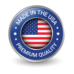 Glossy Made In USA Badge, Made In The United States,  Made In The USA emblem, American Flag, Made In USA Seal, Made In USA vector, Icons, Original Product, Vector Illustration In 3D Realistic Mood