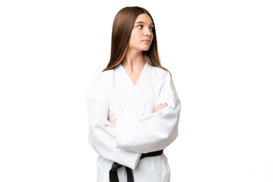 Teenager girl over isolated chroma key background doing karate keeping the arms crossed - Powered by Adobe