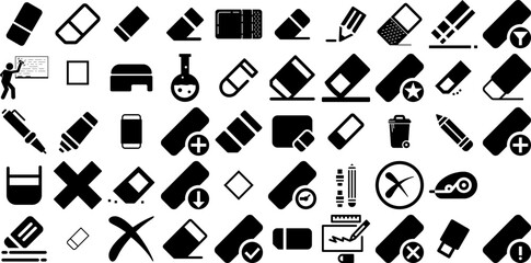 Huge Set Of Eraser Icons Set Isolated Simple Symbols Eraser, Icon, Education, Tool Logotype For Apps And Websites