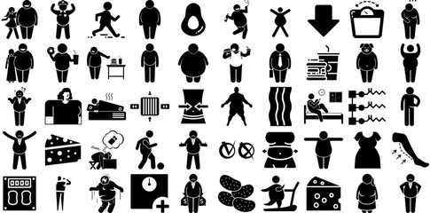 Big Collection Of Fat Icons Collection Hand-Drawn Isolated Simple Pictograms Knife, Fitness, Creamy, Body Illustration Vector Illustration - obrazy, fototapety, plakaty
