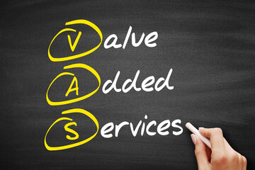 VAS - Value Added Services, acronym business concept on blackboard - obrazy, fototapety, plakaty