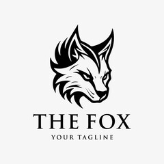 Fox head logo, abstract, black and white, vintage simple design template vector illustration