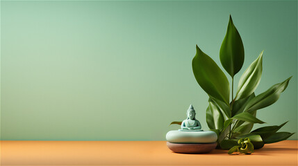 Zen Minimal Backdrop with Green Wall. Ideal for Product Placement.