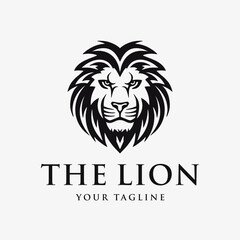 Lion head logo, abstract, black and white, vintage simple design template vector illustration