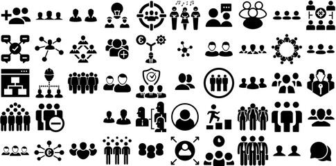 Big Set Of Group Icons Bundle Linear Drawing Silhouette Icon, Team, Silhouette, Together Element For Apps And Websites