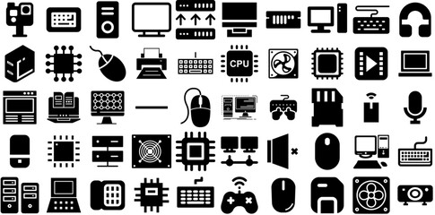 Big Set Of Hardware Icons Pack Linear Cartoon Pictogram Icon, Set, Construction, Service Illustration Isolated On White Background - obrazy, fototapety, plakaty