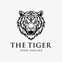 Tiger head logo vintage design template vector illustration