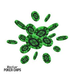 Falling poker chips on white background. Vector illustration.
