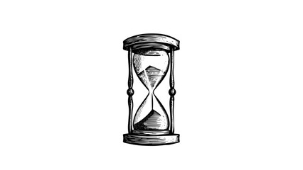 Sand watch glass engraving vector illustration. Hourglass hand drawing vintage style. Antique timer. Ink sketch isolated on white background.