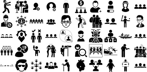 Massive Collection Of People Icons Bundle Hand-Drawn Isolated Drawing Symbol Counseling, Silhouette, People, Profile Silhouette Vector Illustration