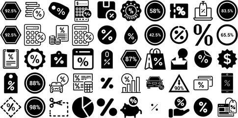 Mega Set Of Percentage Icons Bundle Isolated Drawing Silhouettes Infographic, Icon, Income, Percentage Illustration Isolated On White Background