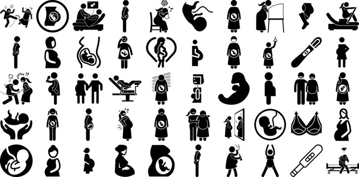 Mega Collection Of Pregnant Icons Pack Hand-Drawn Linear Modern Glyphs Medicals, Pregnant, Imaging, Baby Signs For Computer And Mobile