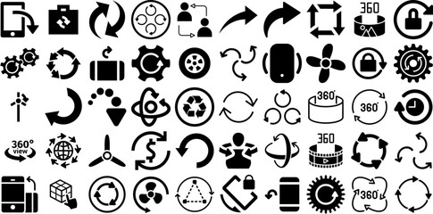 Massive Set Of Rotation Icons Collection Hand-Drawn Linear Simple Symbols Set, Refresh, Rewind, Icon Logotype For Computer And Mobile