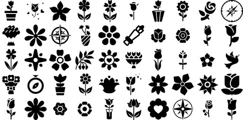 Massive Collection Of Rose Icons Collection Isolated Drawing Web Icon Icon, Silhouette, Line, Love Signs For Apps And Websites - obrazy, fototapety, plakaty