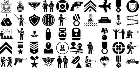 Massive Collection Of Soldier Icons Pack Hand-Drawn Isolated Modern Signs Clip Art, Avatar, Woman, Protection Doodles Isolated On White Background